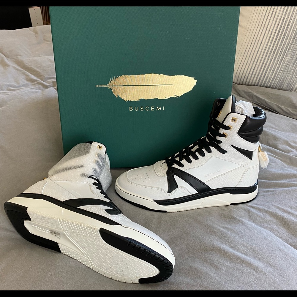 Buscemi 150mm White/Black hi-top luxury sneakers